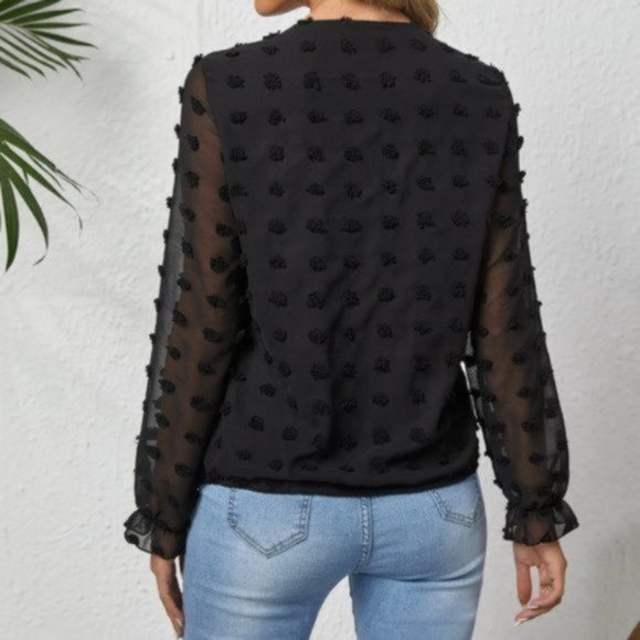 Swiss Dot Flounce Sleeve Blouse - Picture 3 of 7